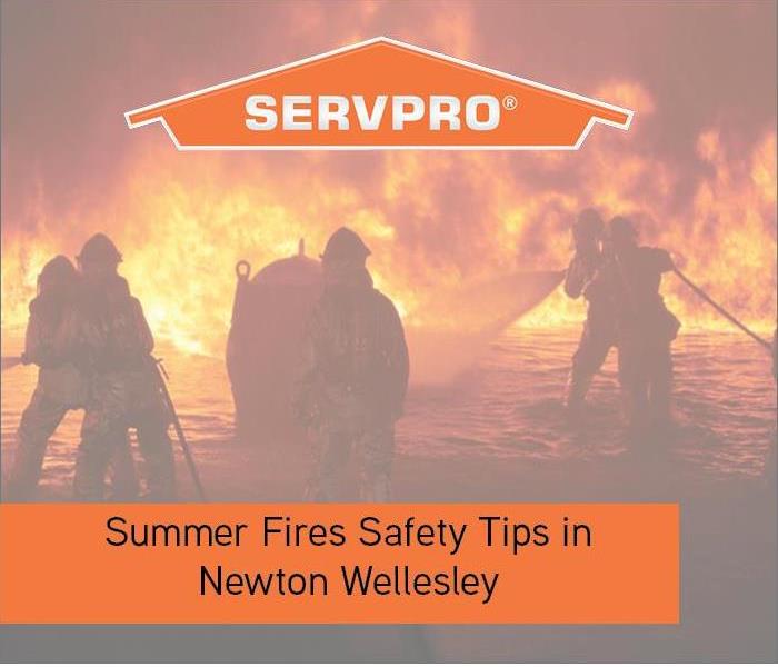 fire and fighters in background with orange SERVPRO logo and orange text box.  